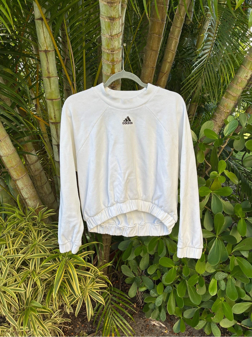 adidas White Women's Cropped Crewneck Sweatshirt with Logo - Picture 10 of 11